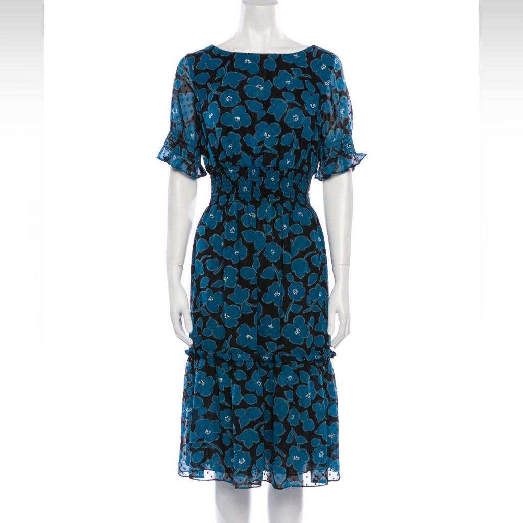 Kate Spade Blue Floral Dress With Smocking